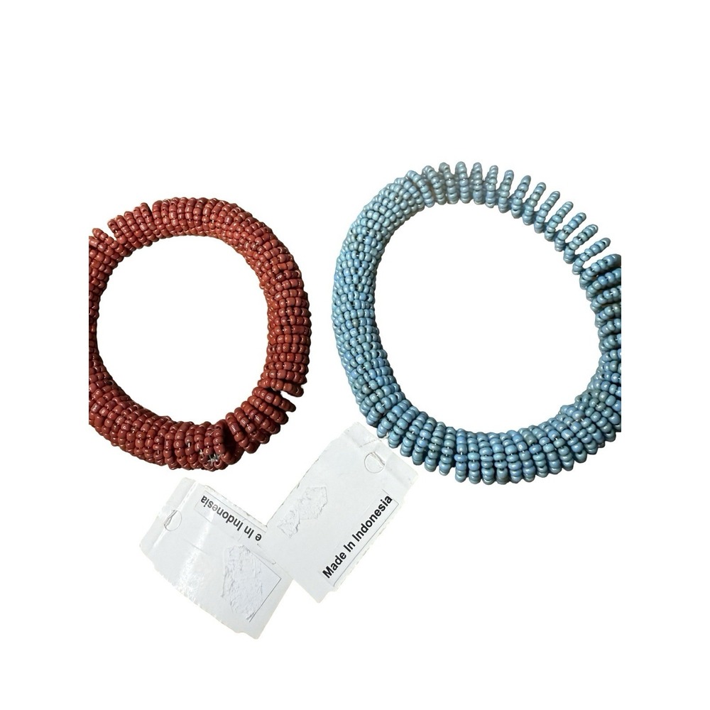 Catherine‎ Stein Designs Brick Red  aqua Seed Bead Spiral Stretch Bracelet NEW